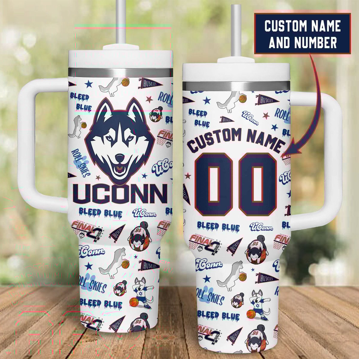 UConn Huskies basketball NCAA Custom Stanley Quencher 40oz Stainless Steel Tumbler With Handle