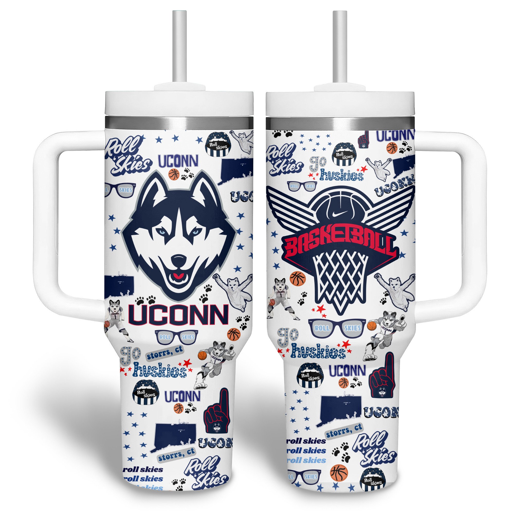 UConn Huskies basketball NCAA Custom Stanley Quencher 40oz Stainless Steel Tumbler With Handle
