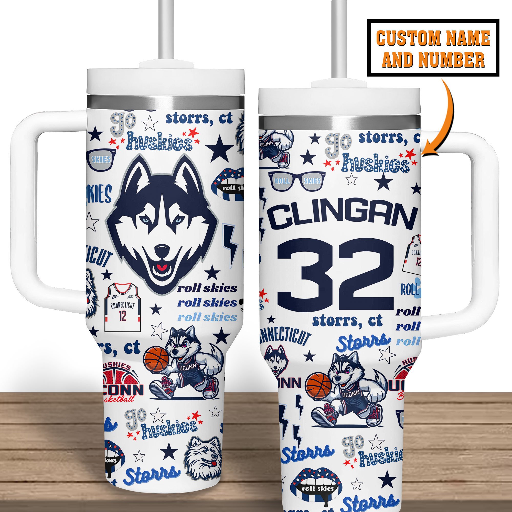 UConn Huskies basketball NCAA Custom Stanley Quencher 40oz Stainless Steel Tumbler With Handle