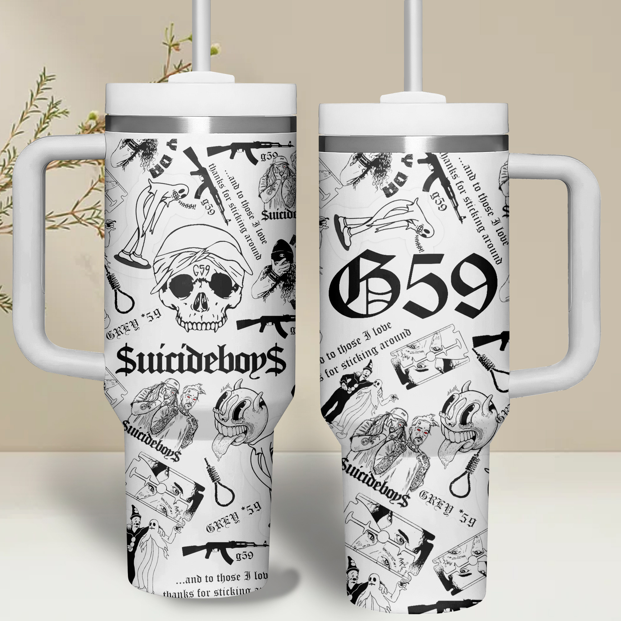 $uicideboy$ Music Custom Stanley Quencher 40oz Stainless Steel Tumbler With Handle