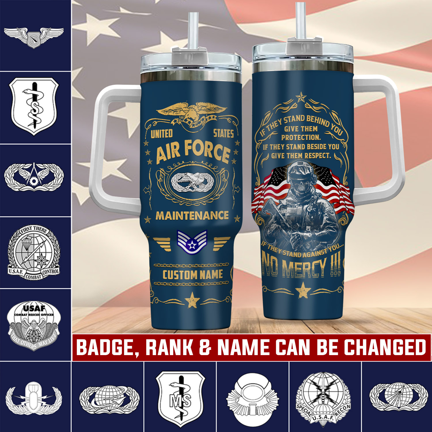 United States Air Force Badge Custom Stanley Quencher 40oz Stainless Steel Tumbler With Handle