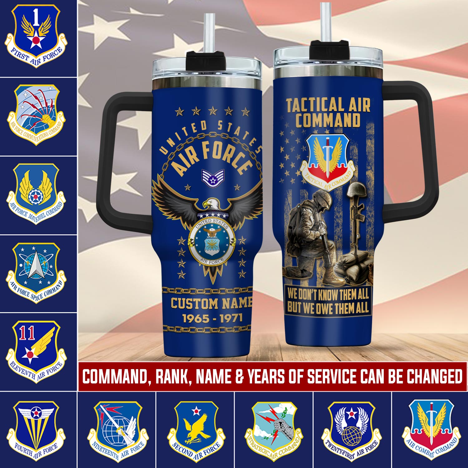 United States Air Force Command Custom Stanley Quencher 40oz Stainless Steel Tumbler With Handle
