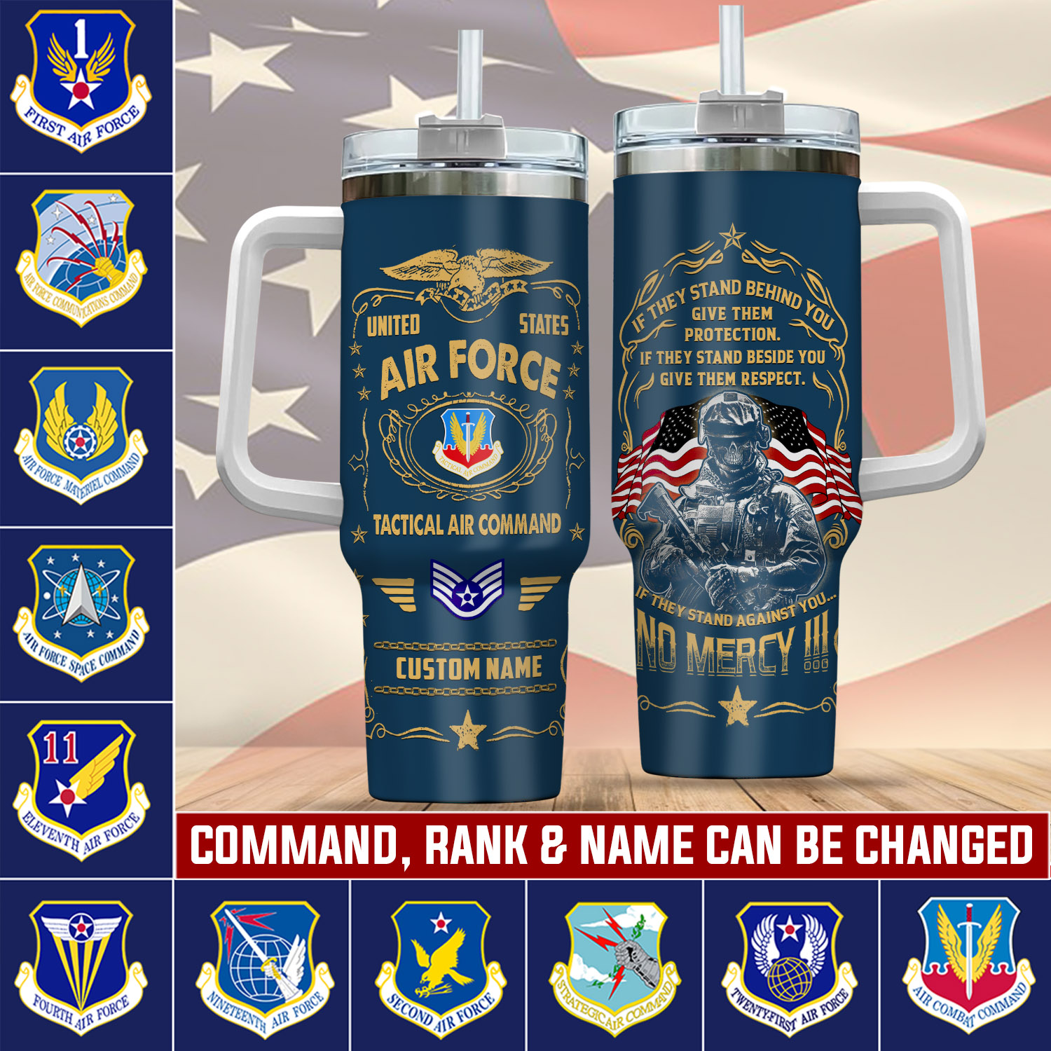 United States Army Branch Air Force Command Custom Stanley Quencher 40oz Stainless Steel Tumbler With Handle
