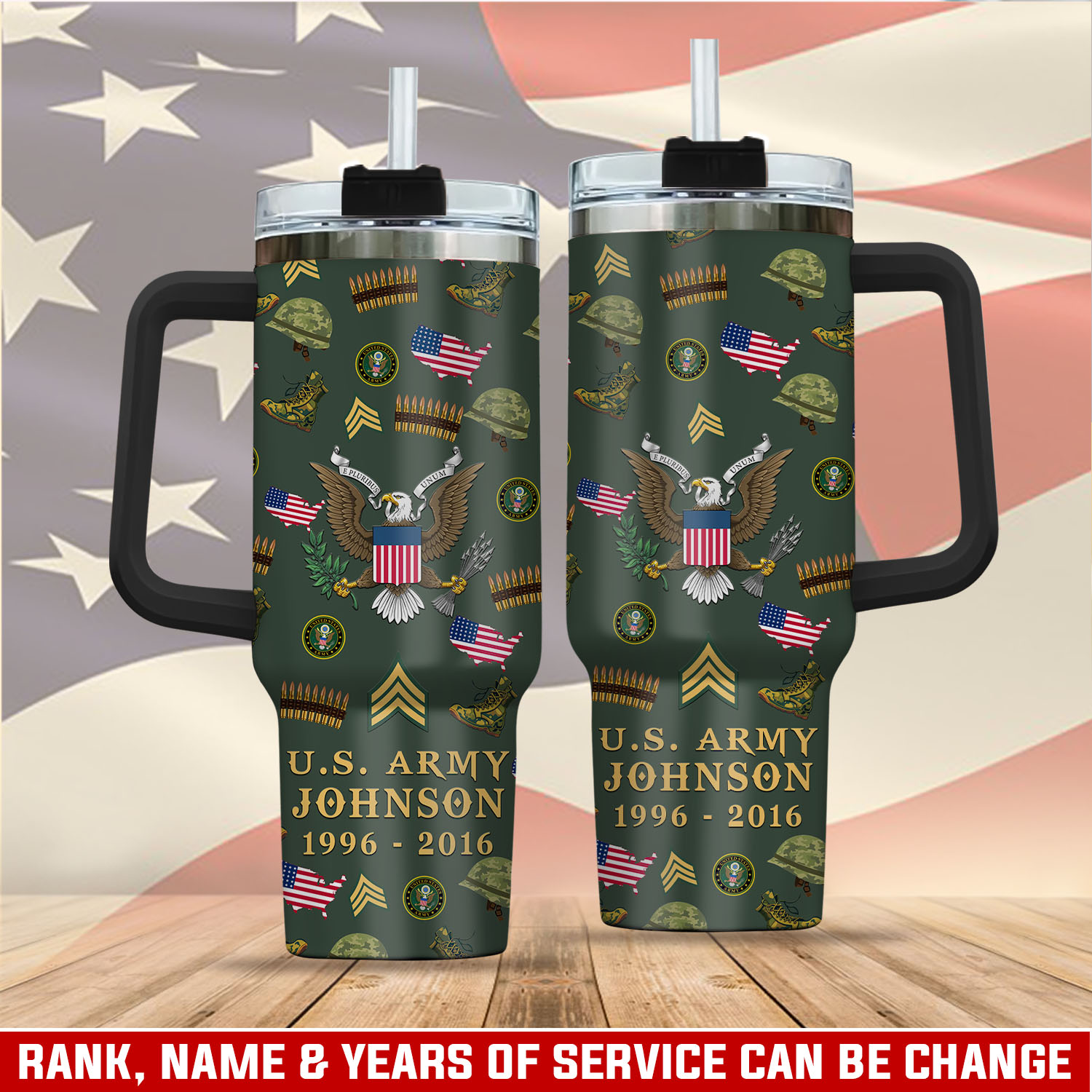United States Army Custom Stanley Quencher 40oz Stainless Steel Tumbler With Handle