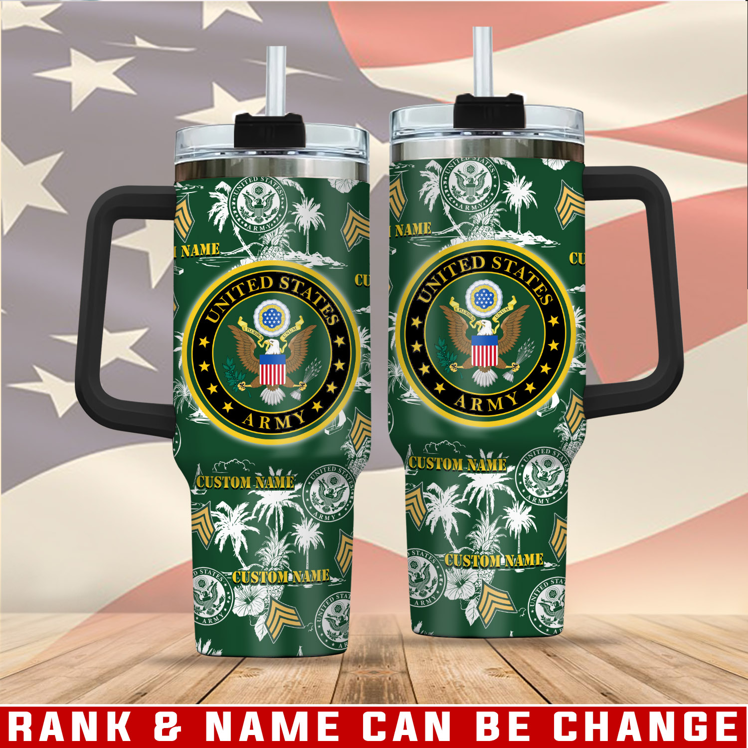 United States Army Custom Stanley Quencher 40oz Stainless Steel Tumbler With Handle