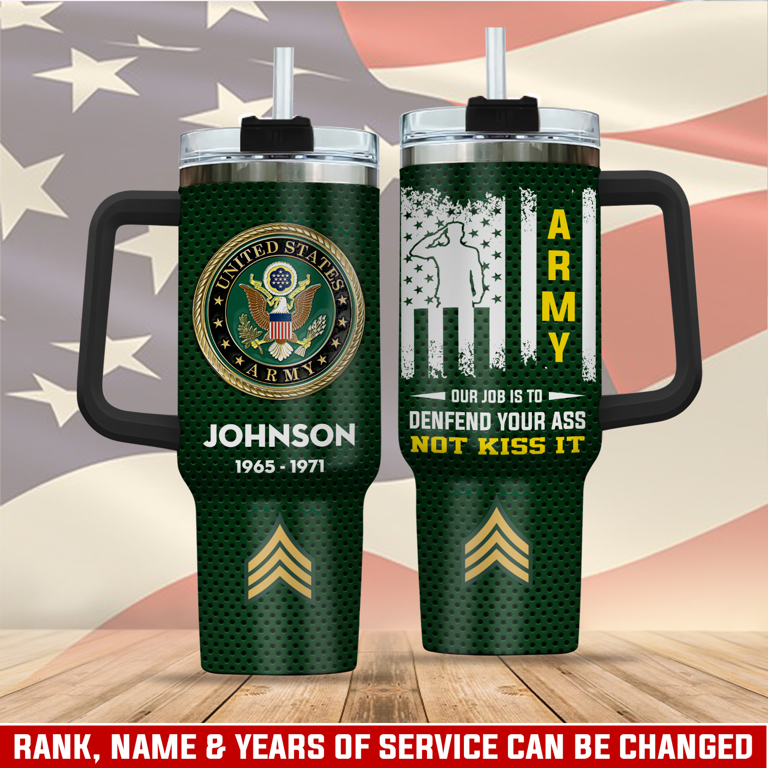 United States Army Custom Stanley Quencher 40oz Stainless Steel Tumbler With Handle