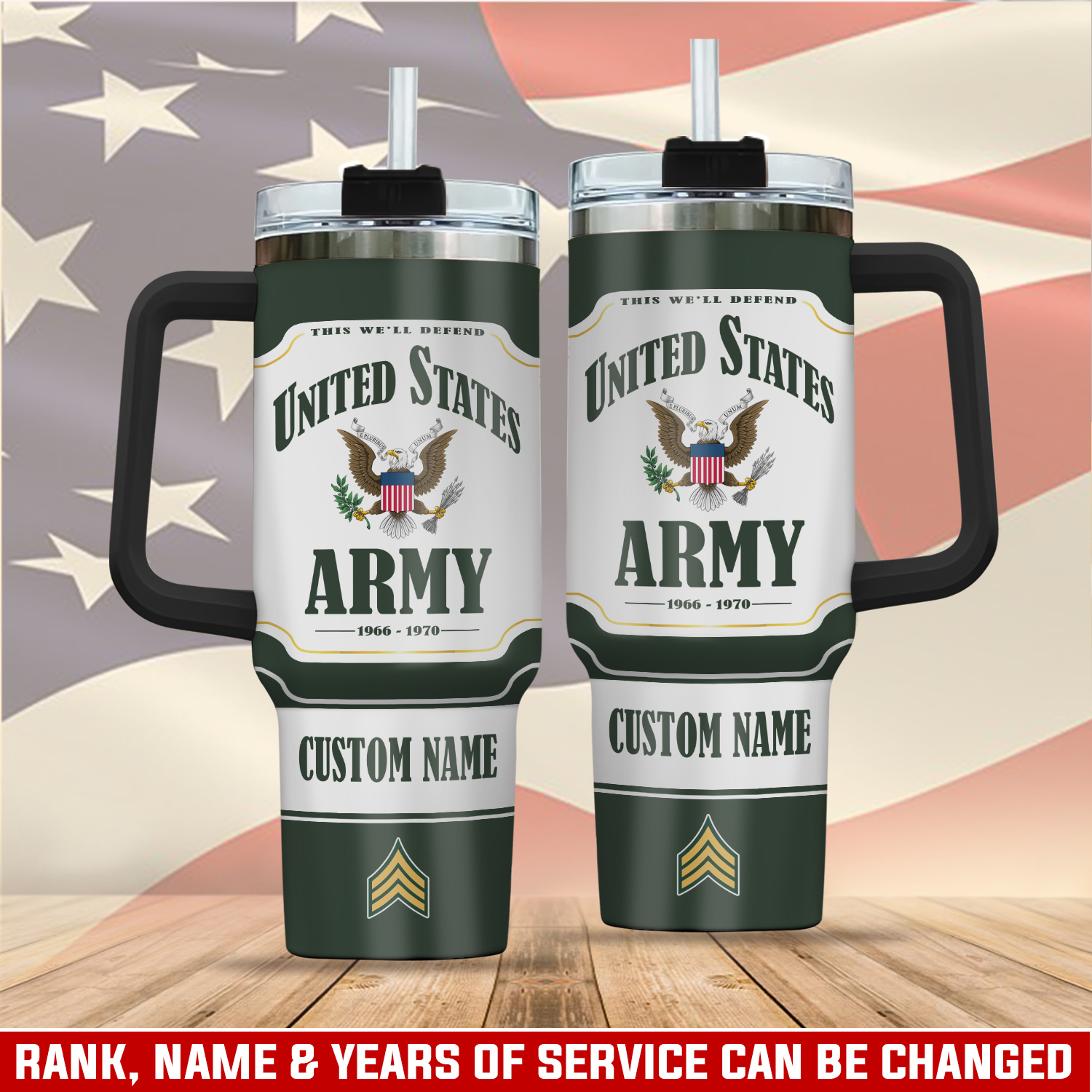 United States Army Custom Stanley Quencher 40oz Stainless Steel Tumbler With Handle