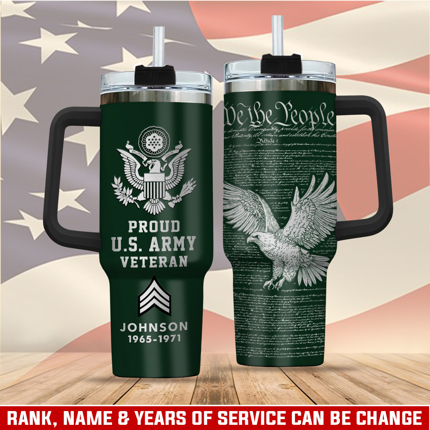 United States Army Custom Stanley Quencher 40oz Stainless Steel Tumbler With Handle