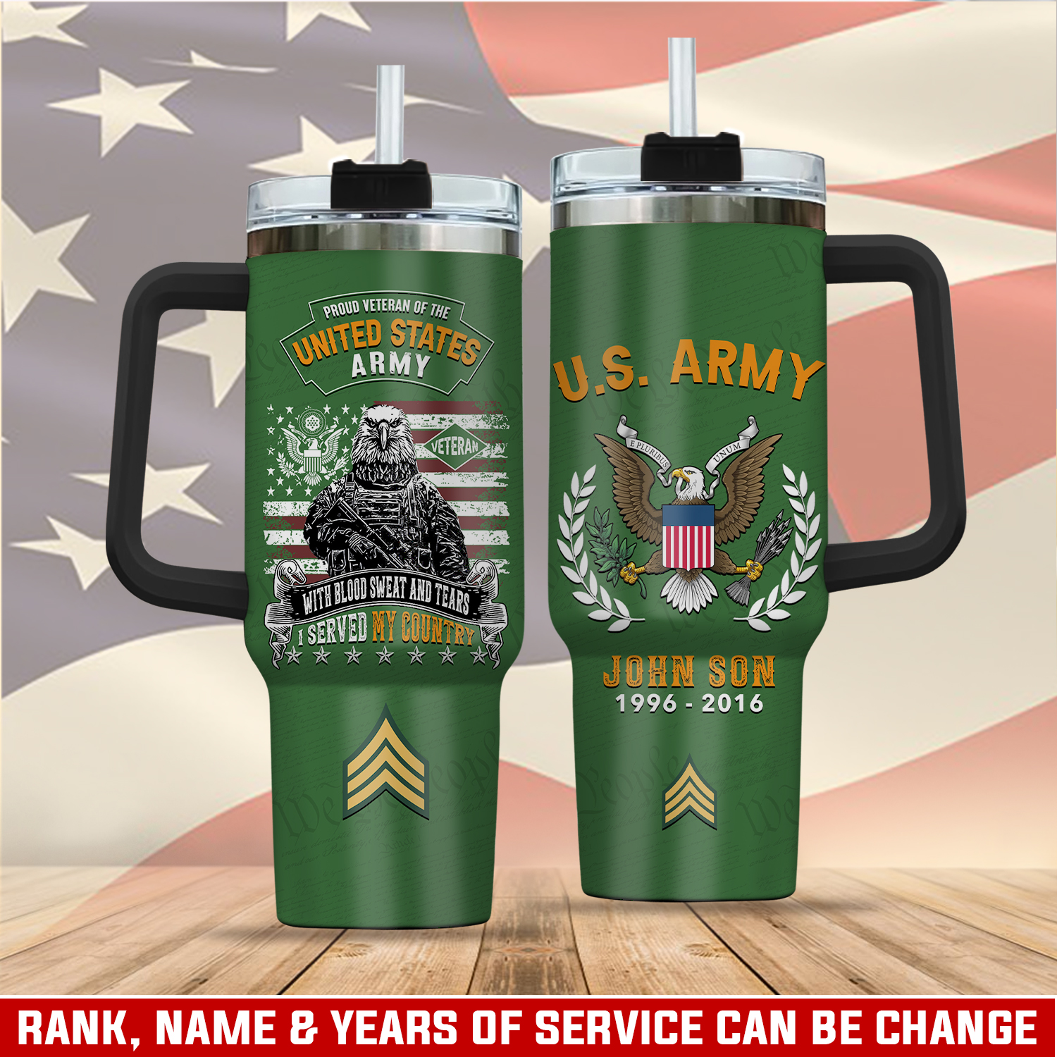 United States Army Custom Stanley Quencher 40oz Stainless Steel Tumbler With Handle