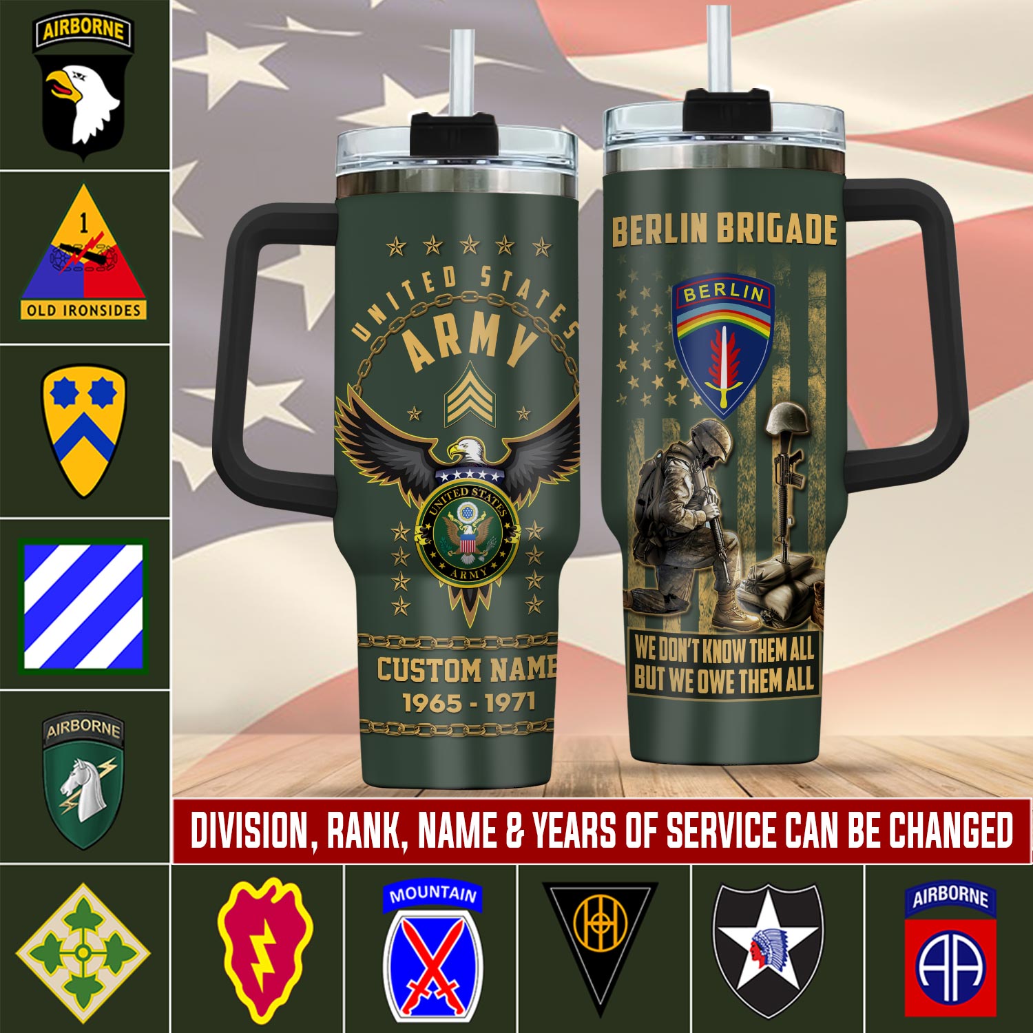 United States Army Division Custom Stanley Quencher 40oz Stainless Steel Tumbler With Handle