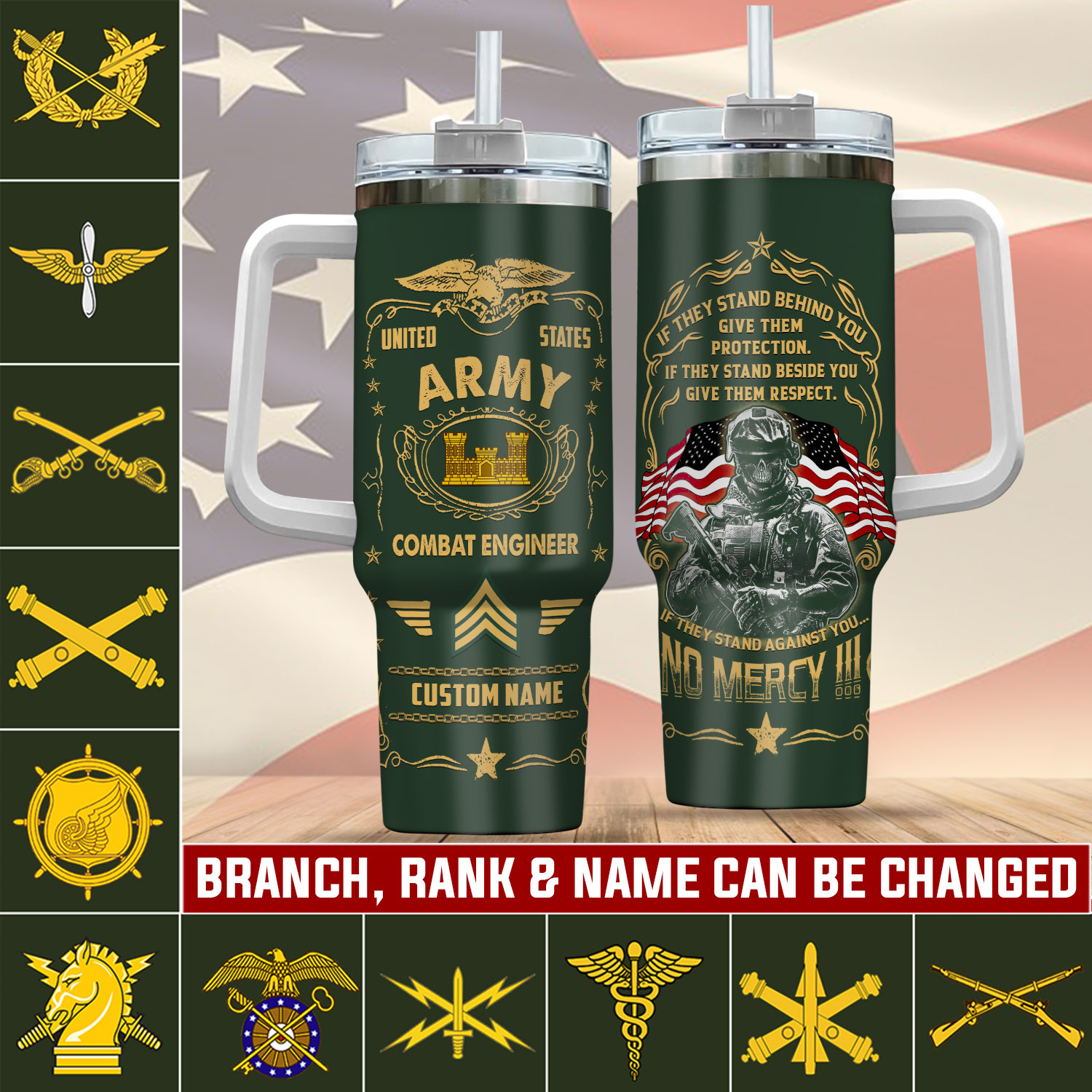 United States Coast Guard Ratings Army Branch Custom Stanley Quencher 40oz Stainless Steel Tumbler With Handle