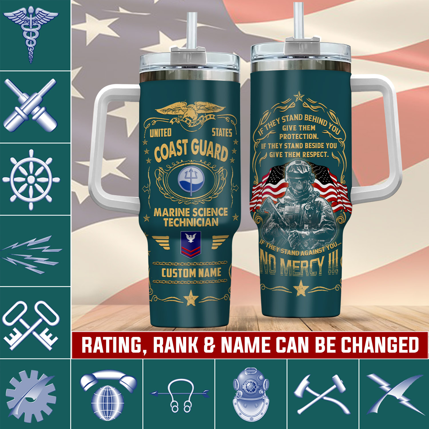 United States Coast Guard Ratings Custom Stanley Quencher 40oz Stainless Steel Tumbler With Handle