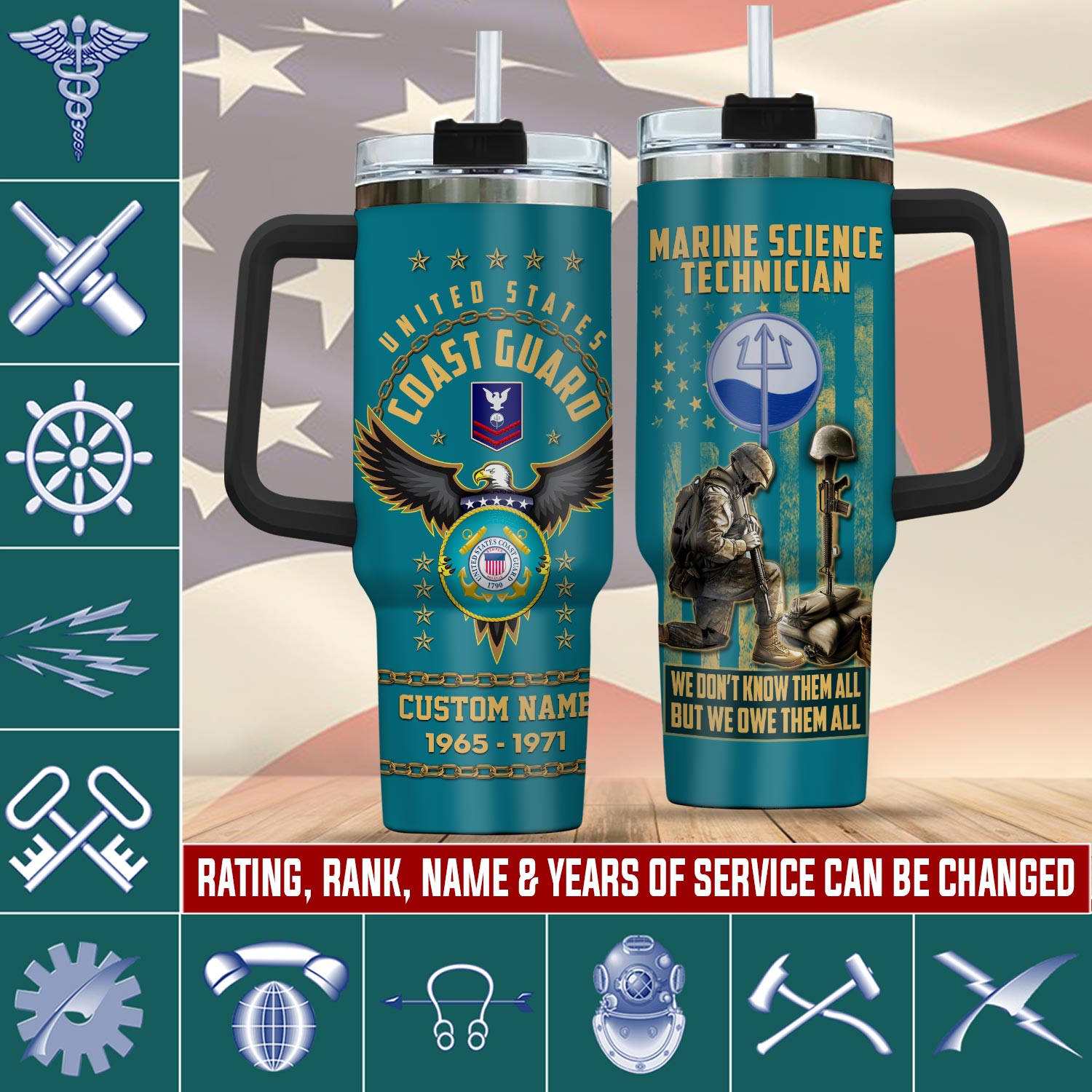 United States Coast Guard Ratings Custom Stanley Quencher 40oz Stainless Steel Tumbler With Handle