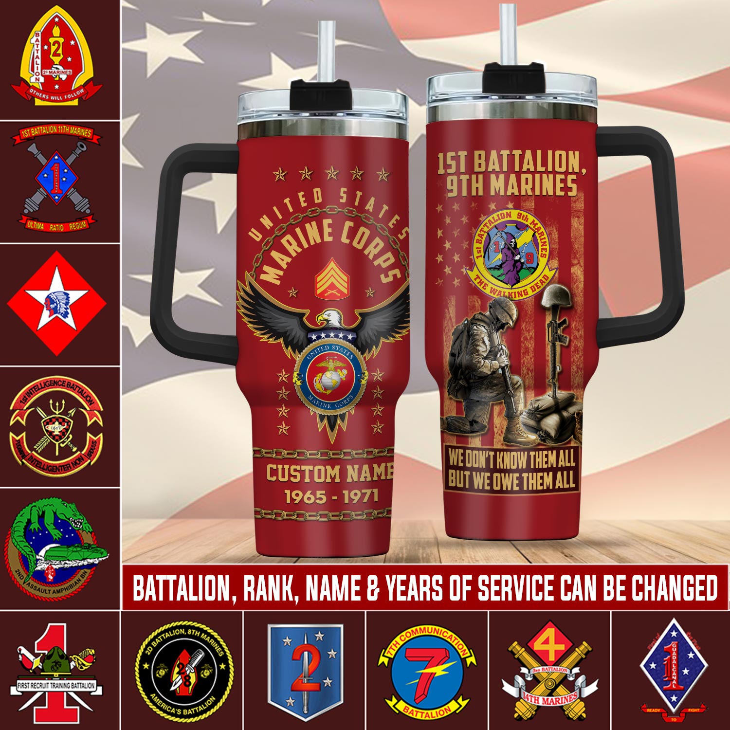 United States Marine Battalion Custom Stanley Quencher 40oz Stainless Steel Tumbler With Handle