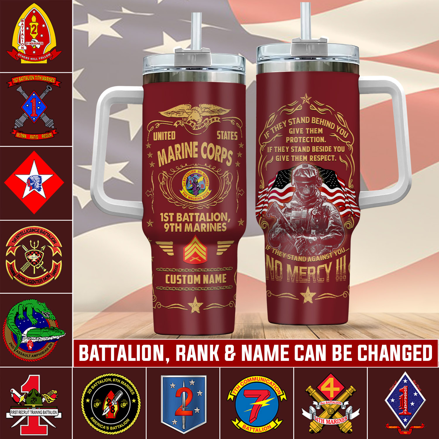 United States Marine Battalion Custom Stanley Quencher 40oz Stainless Steel Tumbler With Handle
