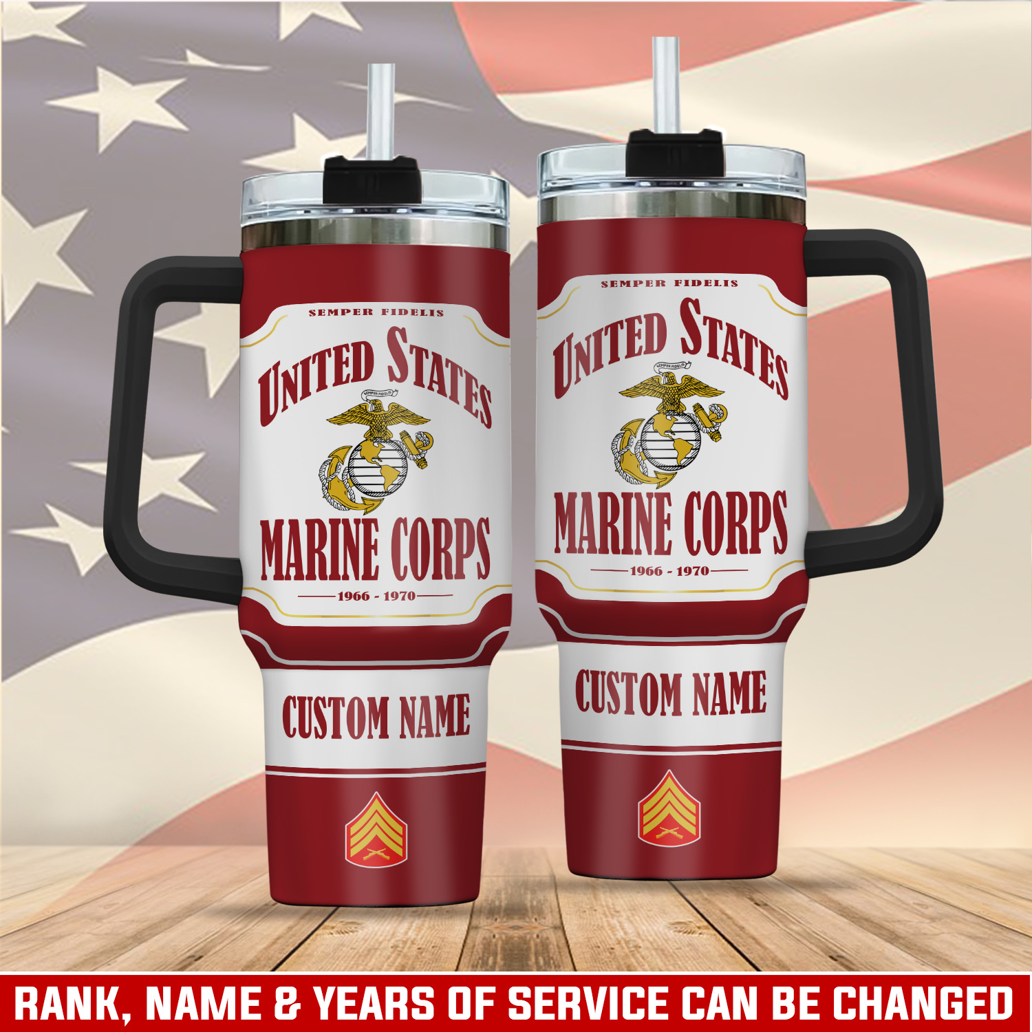United States Marine Corps Custom Stanley Quencher 40oz Stainless Steel Tumbler With Handle
