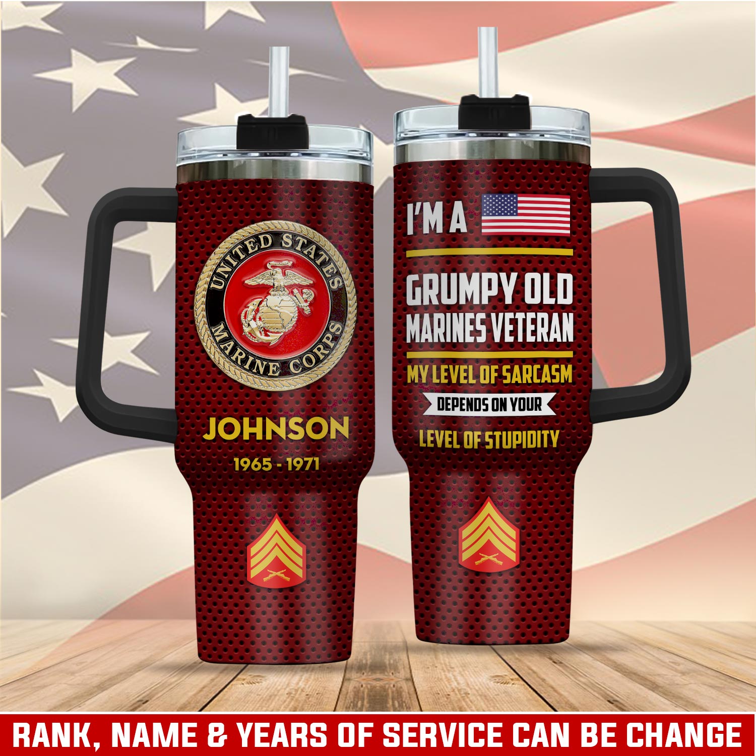 United States Marine Corps Custom Stanley Quencher 40oz Stainless Steel Tumbler With Handle