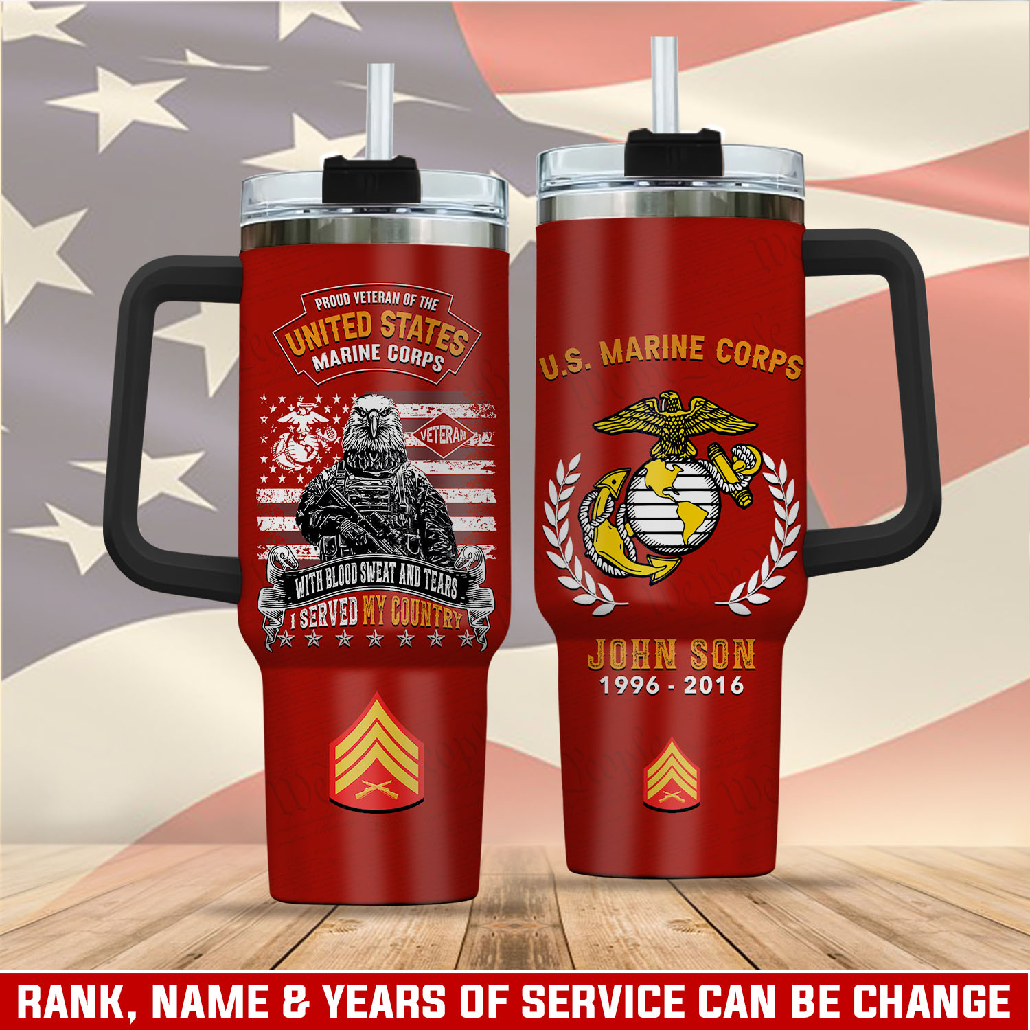 United States Marine Corps Custom Stanley Quencher 40oz Stainless Steel Tumbler With Handle