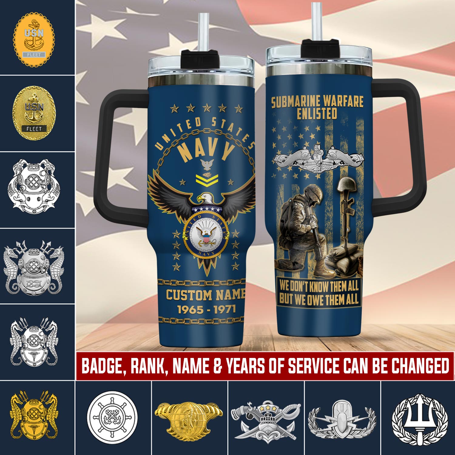United States Navy Badge Custom Stanley Quencher 40oz Stainless Steel Tumbler With Handle
