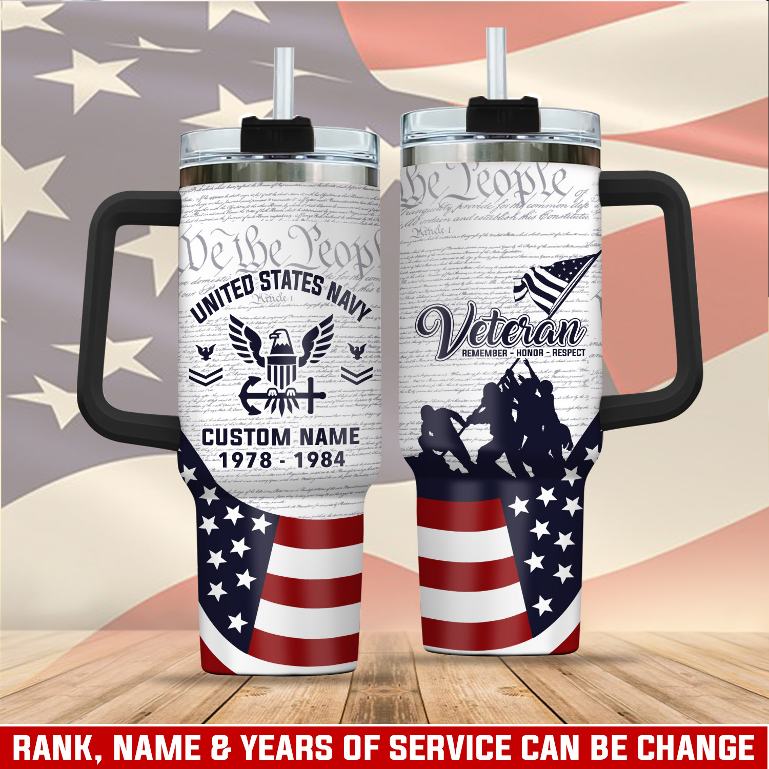 United States Navy Custom Stanley Quencher 40oz Stainless Steel Tumbler With Handle