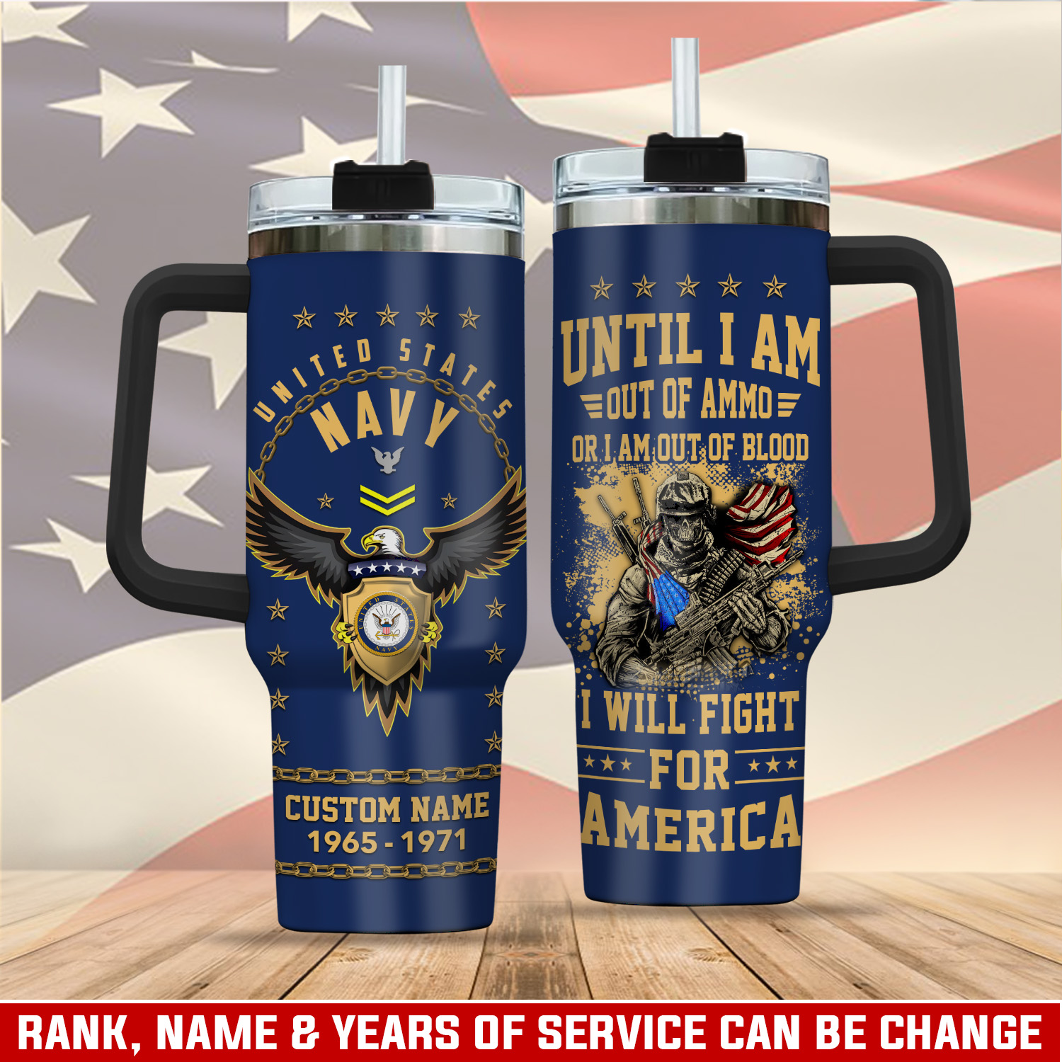 United States Navy Custom Stanley Quencher 40oz Stainless Steel Tumbler With Handle