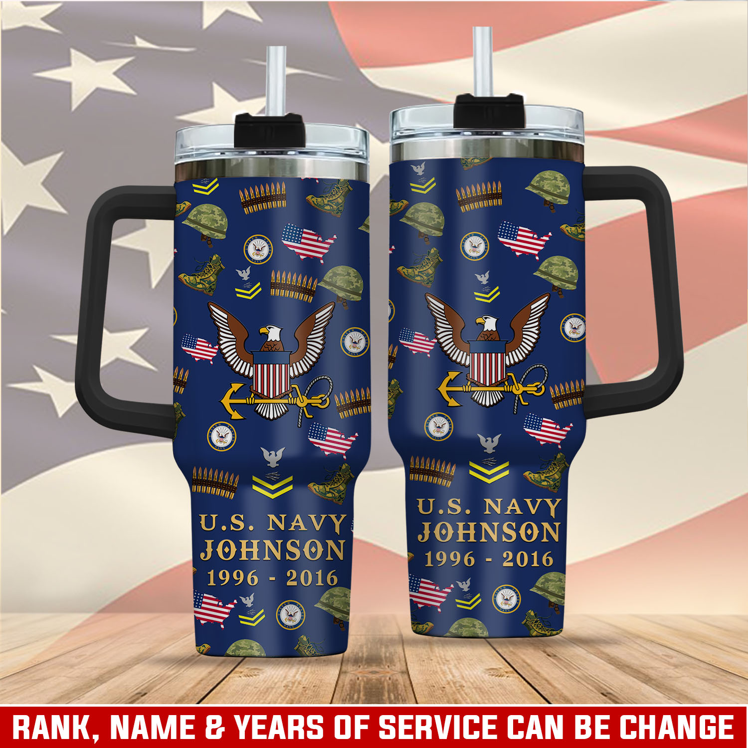 United States Navy Custom Stanley Quencher 40oz Stainless Steel Tumbler With Handle
