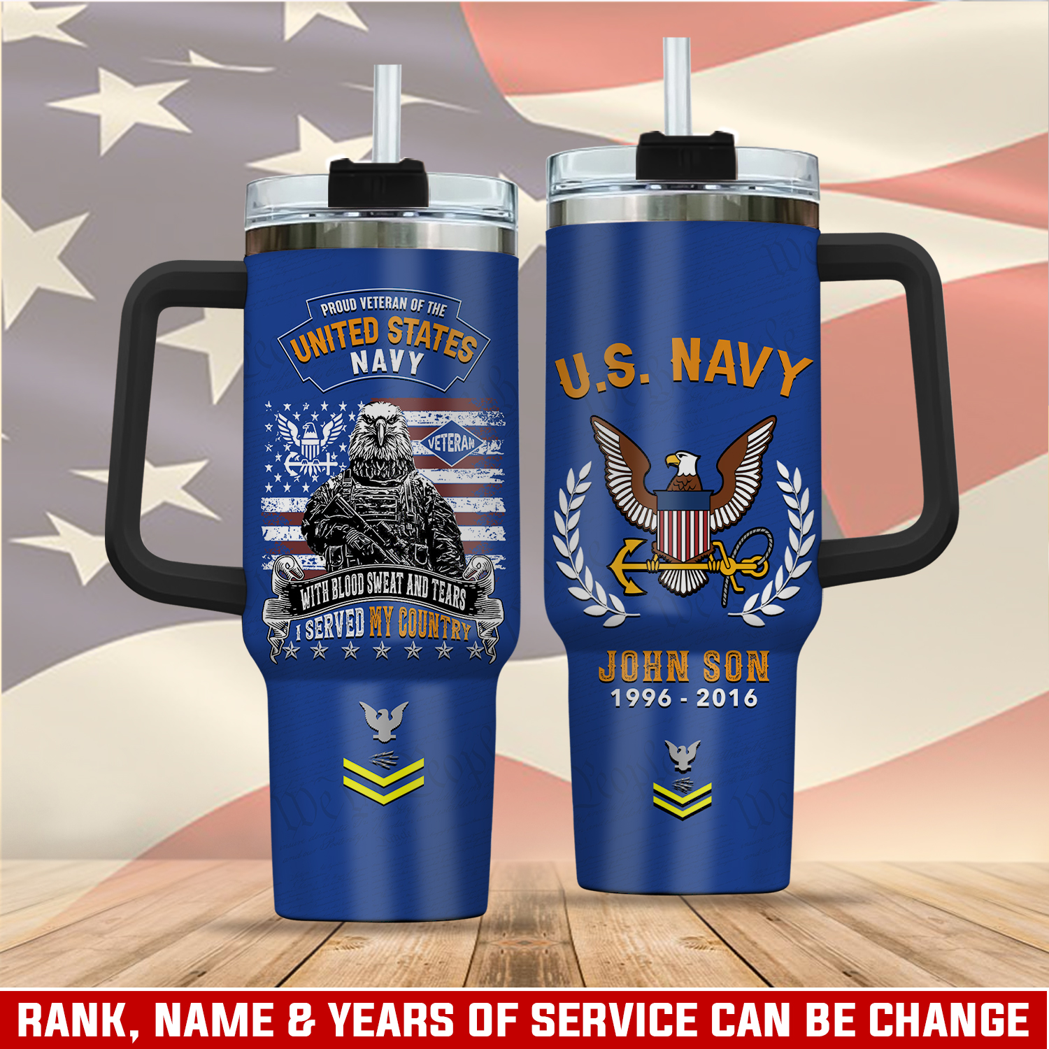 United States Navy Custom Stanley Quencher 40oz Stainless Steel Tumbler With Handle
