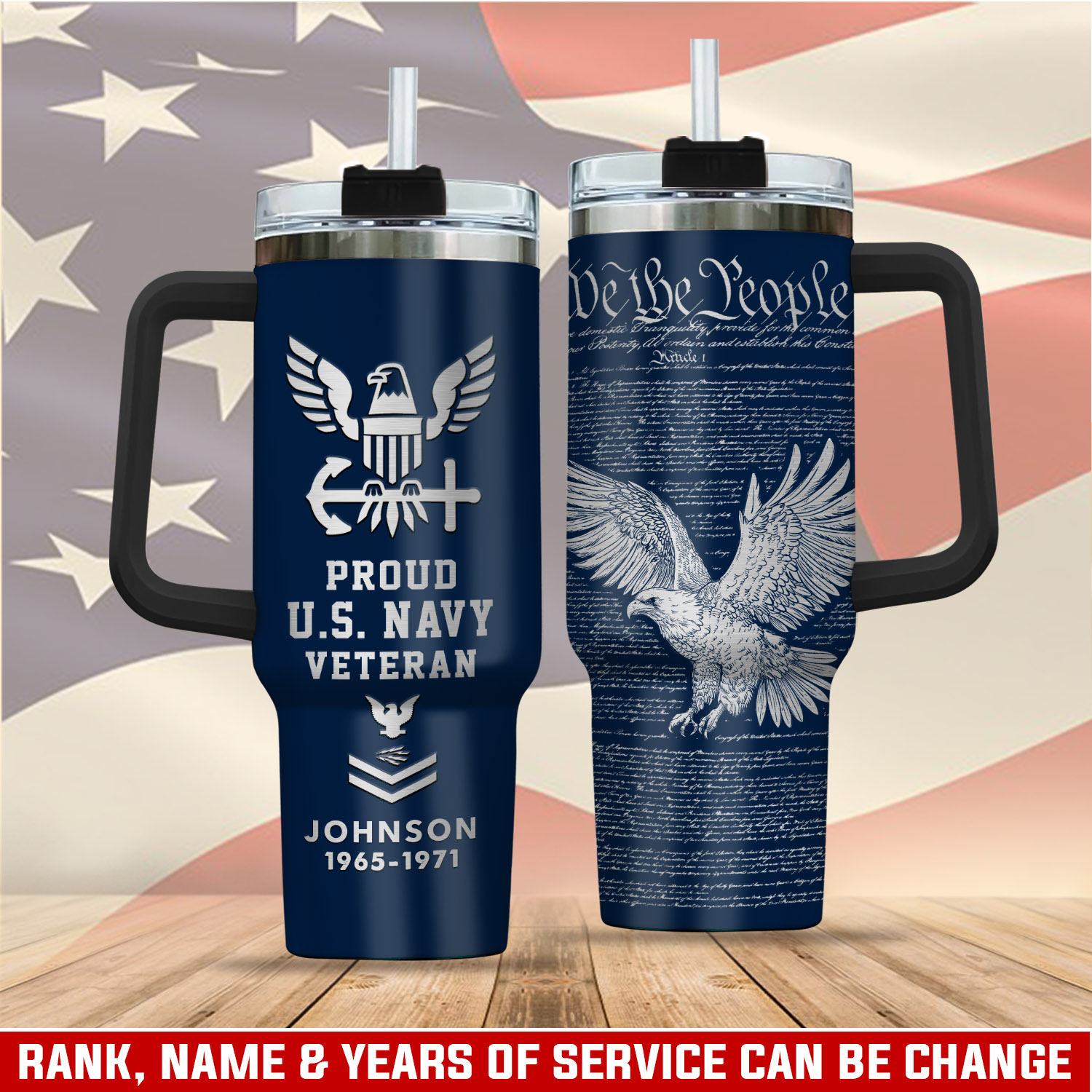 United States Navy Custom Stanley Quencher 40oz Stainless Steel Tumbler With Handle