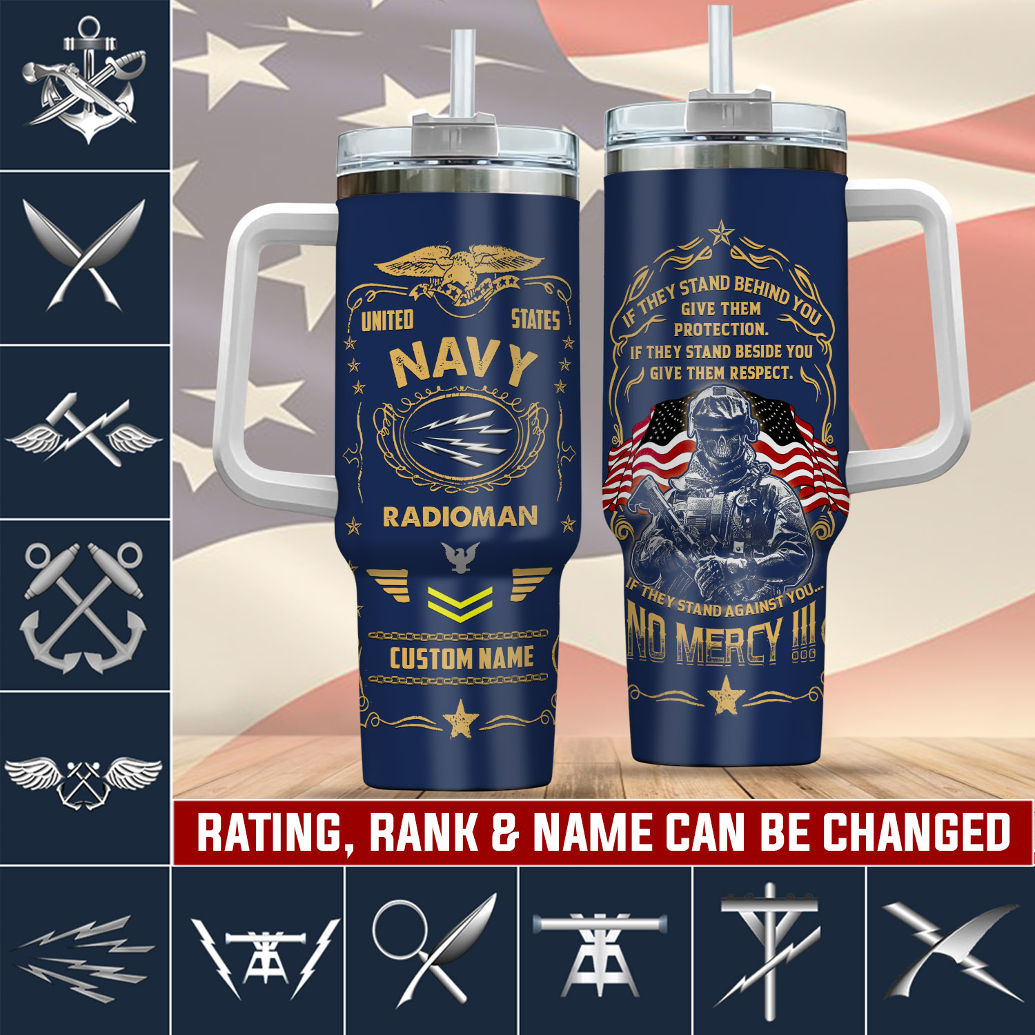 United States Navy Ratings Custom Stanley Quencher 40oz Stainless Steel Tumbler With Handle