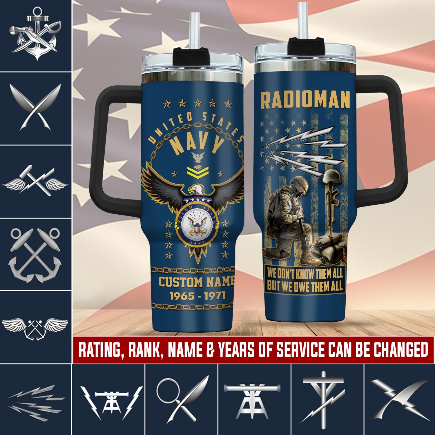 United States Navy Ratings Custom Stanley Quencher 40oz Stainless Steel Tumbler With Handle