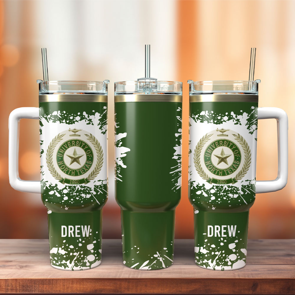 University Of North Texas Custom Stanley Quencher 40oz Stainless Steel Tumbler With Handle