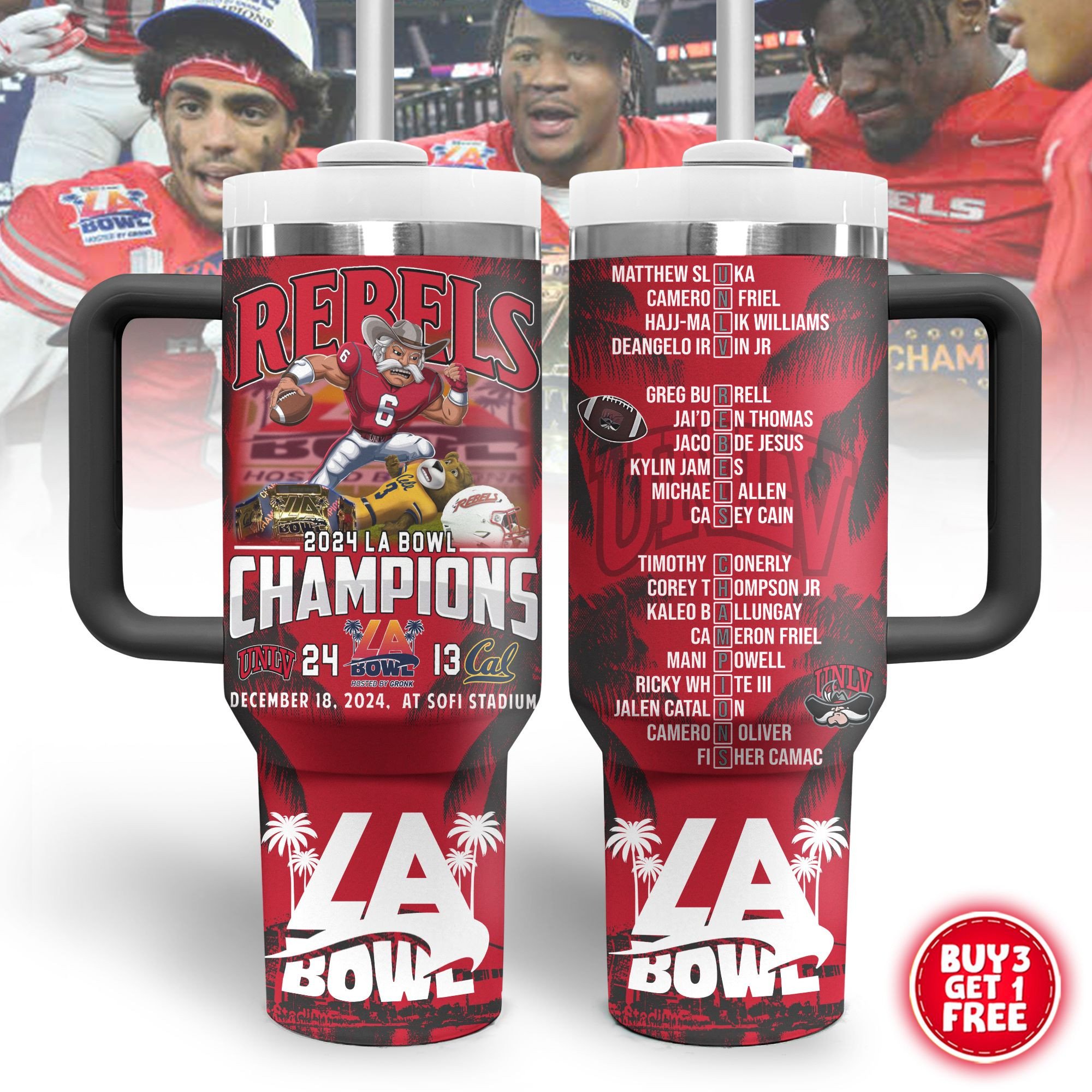 UNLV Rebels NCAA Sports Custom Stanley Quencher 40oz Stainless Steel Tumbler With Handle