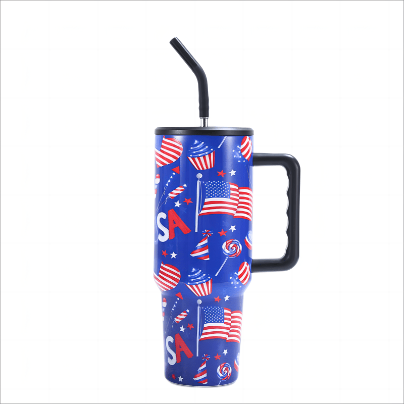 USA Flag Custom Stanley Quencher 40oz Stainless Steel Tumbler With Handle
