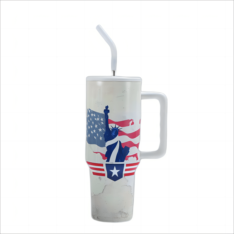 USA Flag Custom Stanley Quencher 40oz Stainless Steel Tumbler With Handle