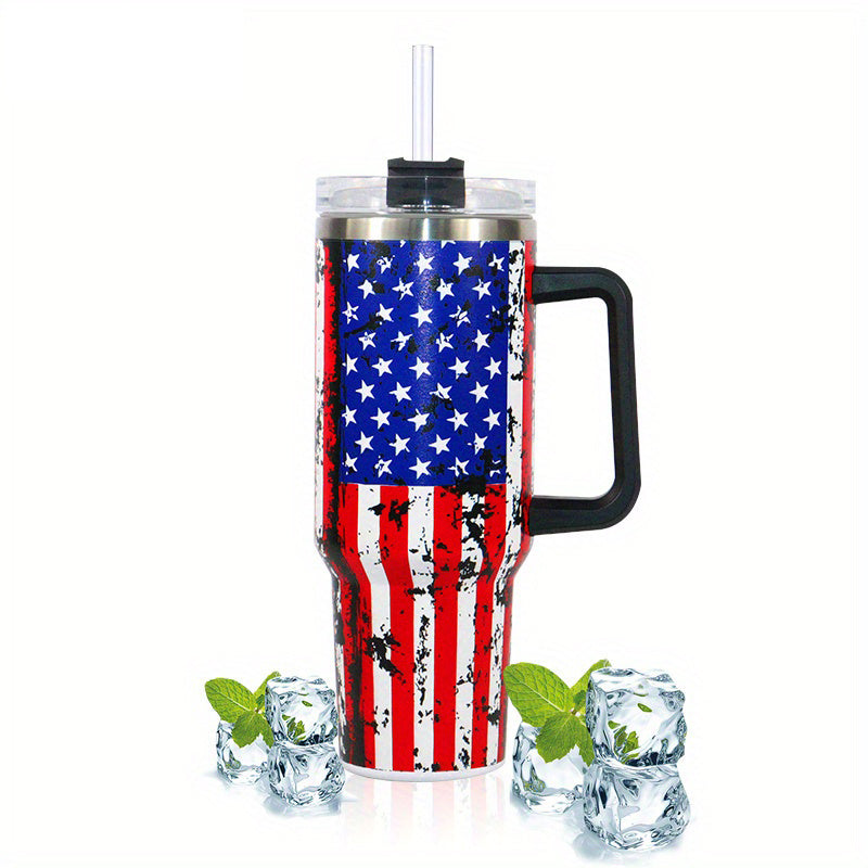 USA Flag Custom Stanley Quencher 40oz Stainless Steel Tumbler With Handle