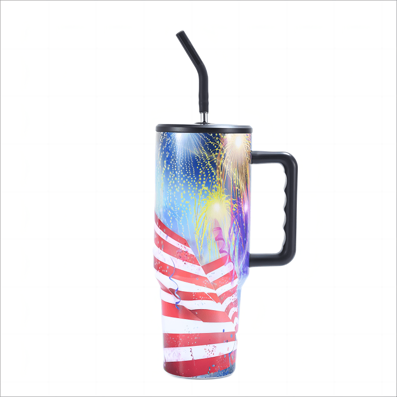 USA Flag Custom Stanley Quencher 40oz Stainless Steel Tumbler With Handle