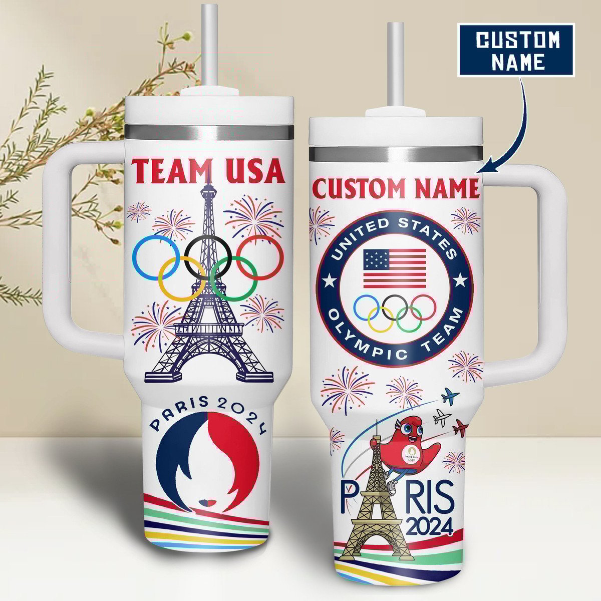 USA Olympic Paris 2025 Custom Stanley Quencher 40oz Stainless Steel Tumbler With Handle