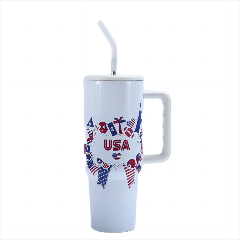 USA Pattern Custom Stanley Quencher 40oz Stainless Steel Tumbler With Handle