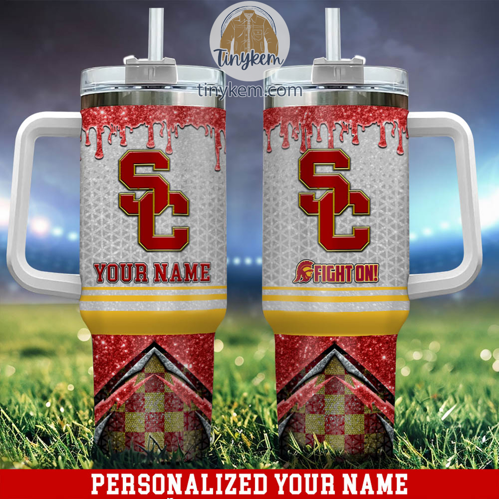 USC Trojans Glitter NCAA Custom Stanley Quencher 40oz Stainless Steel Tumbler With Handle