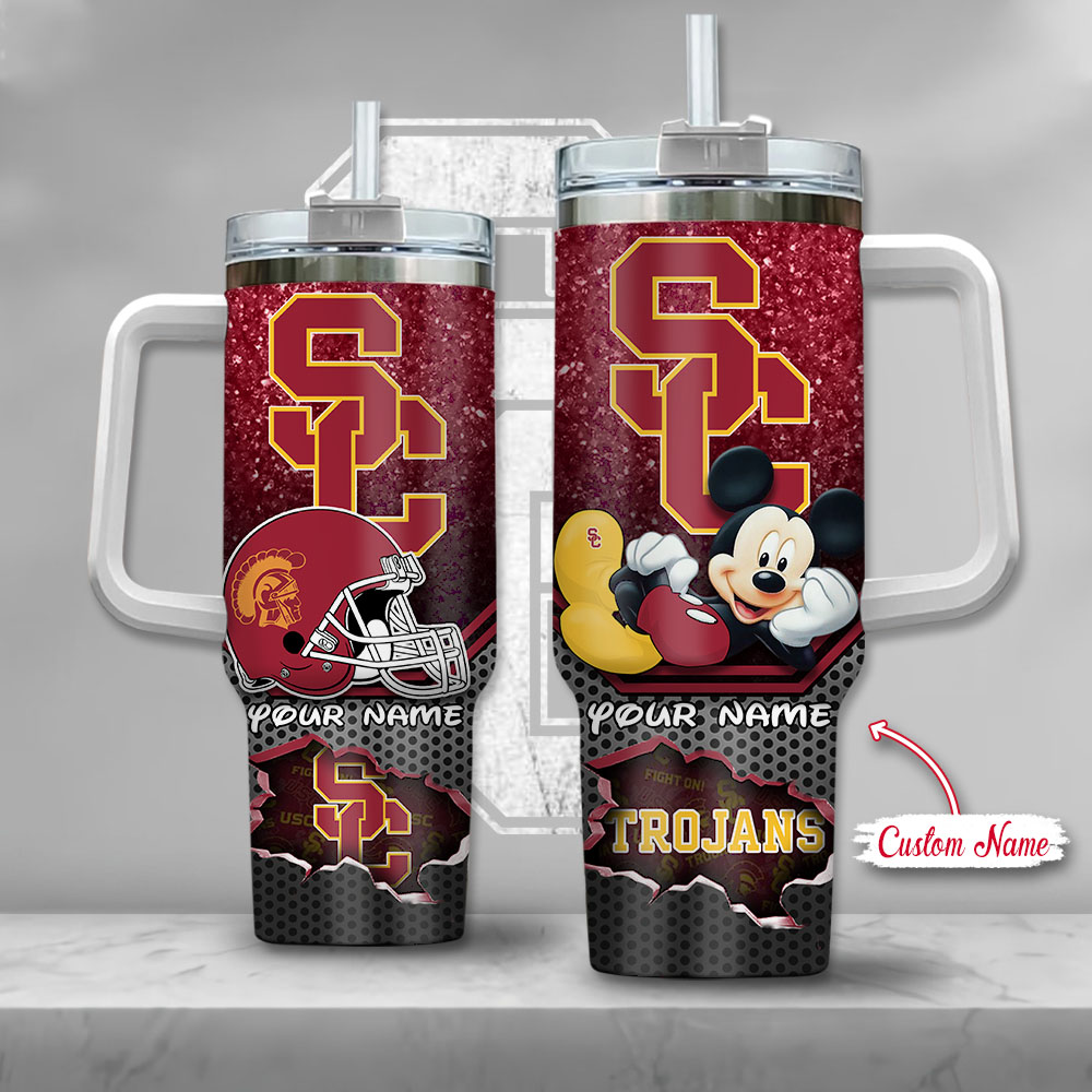 USC Trojans NCAA Mickey Mouse Custom Stanley Quencher 40oz Stainless Steel Tumbler With Handle