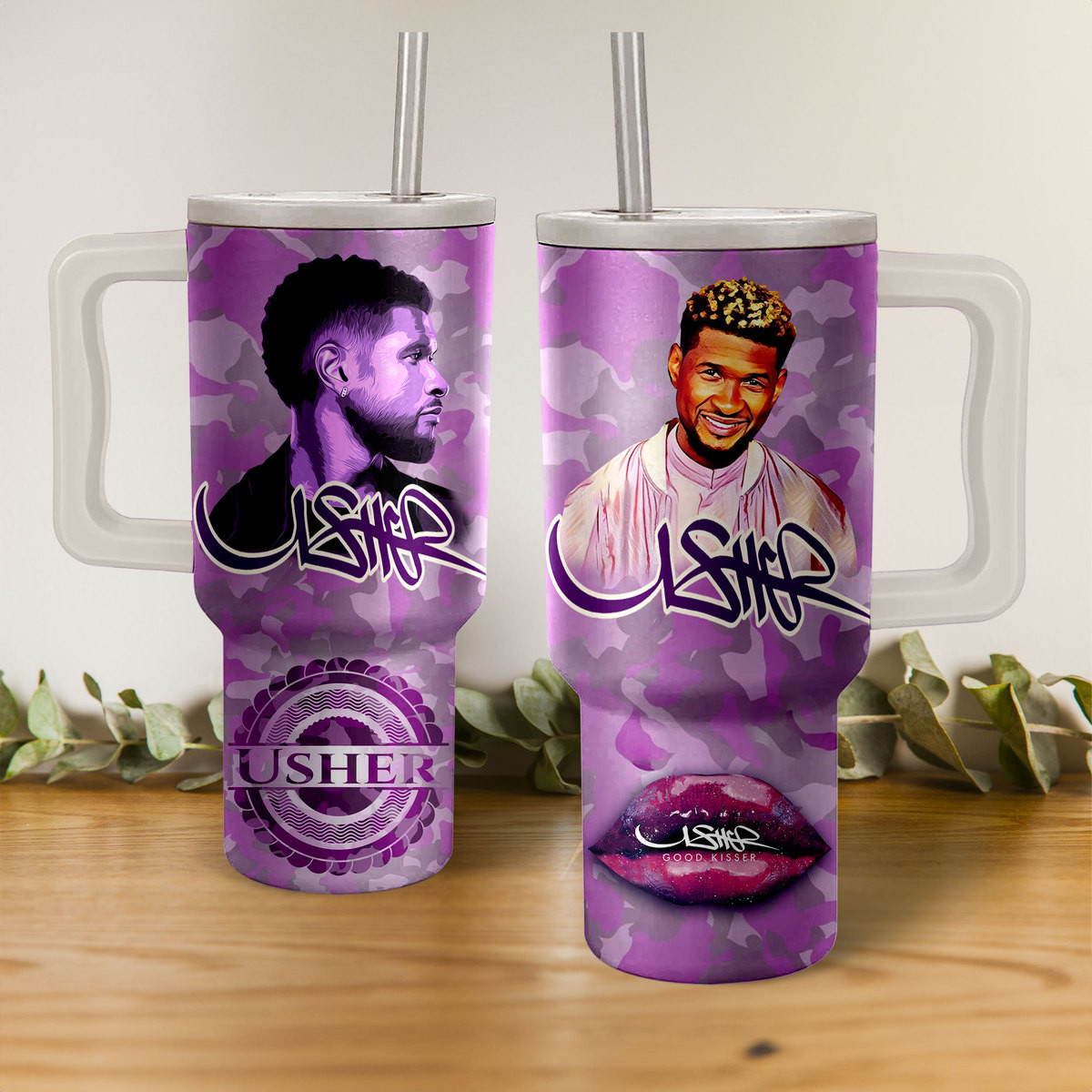 Usher Good Kisser Music Custom Stanley Quencher 40oz Stainless Steel Tumbler With Handle