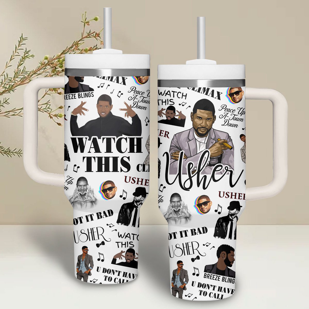 Usher Music Custom Stanley Quencher 40oz Stainless Steel Tumbler With Handle