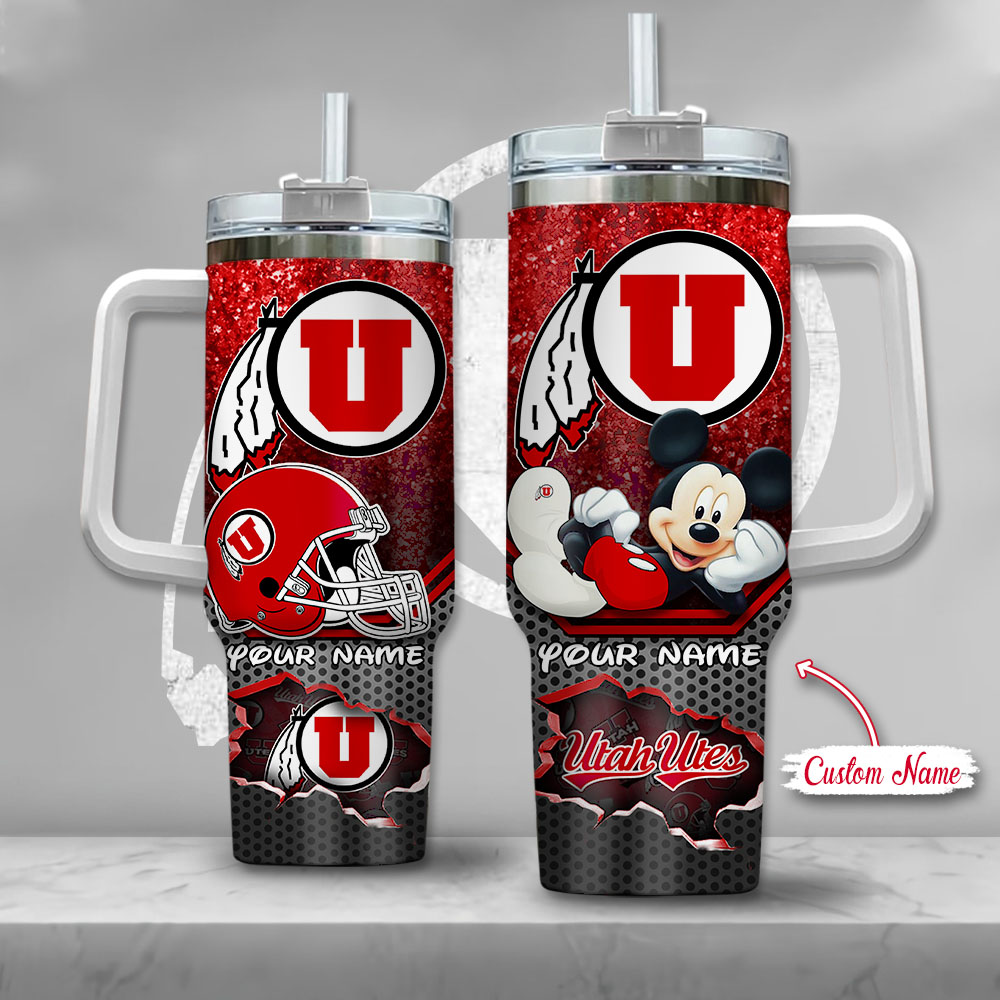 Utah Utes NCAA Mickey Mouse Custom Stanley Quencher 40oz Stainless Steel Tumbler With Handle