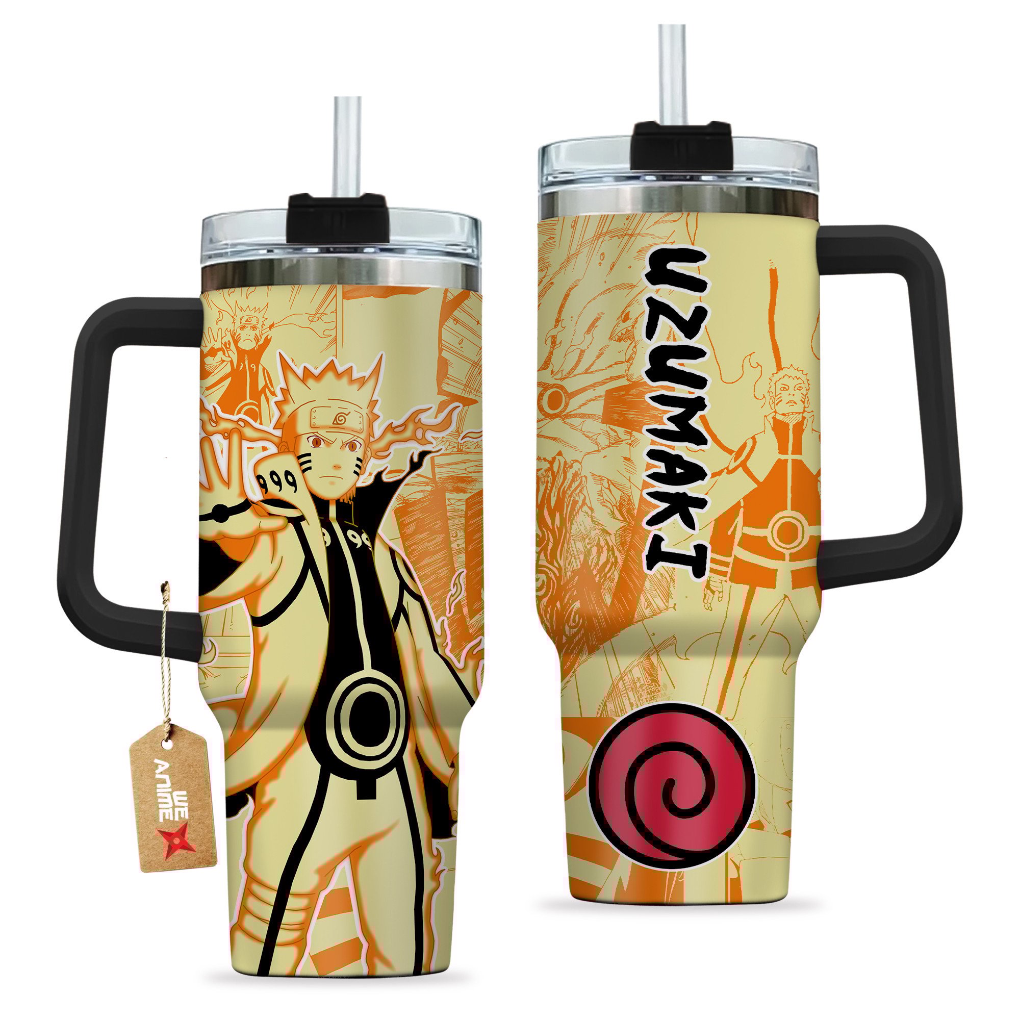Uzumaki Bijuu Mode Naruto Anime Custom Stanley Quencher 40oz Stainless Steel Tumbler With Handle