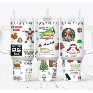 Vacation Merry Xmas Movies Custom Stanley Quencher 40oz Stainless Steel Tumbler With Handle