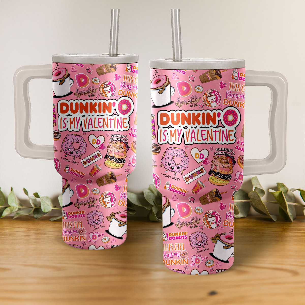 Valentine Dunkin' Donuts Custom Stanley Quencher 40oz Stainless Steel Tumbler With Handle