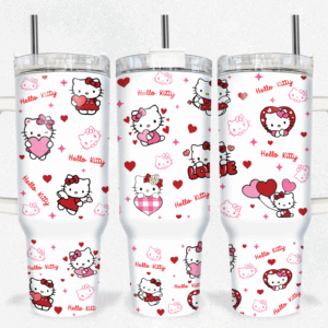 Valentine Hello Kitty Sanrio Cartoon Custom Stanley Quencher 40oz Stainless Steel Tumbler With Handle