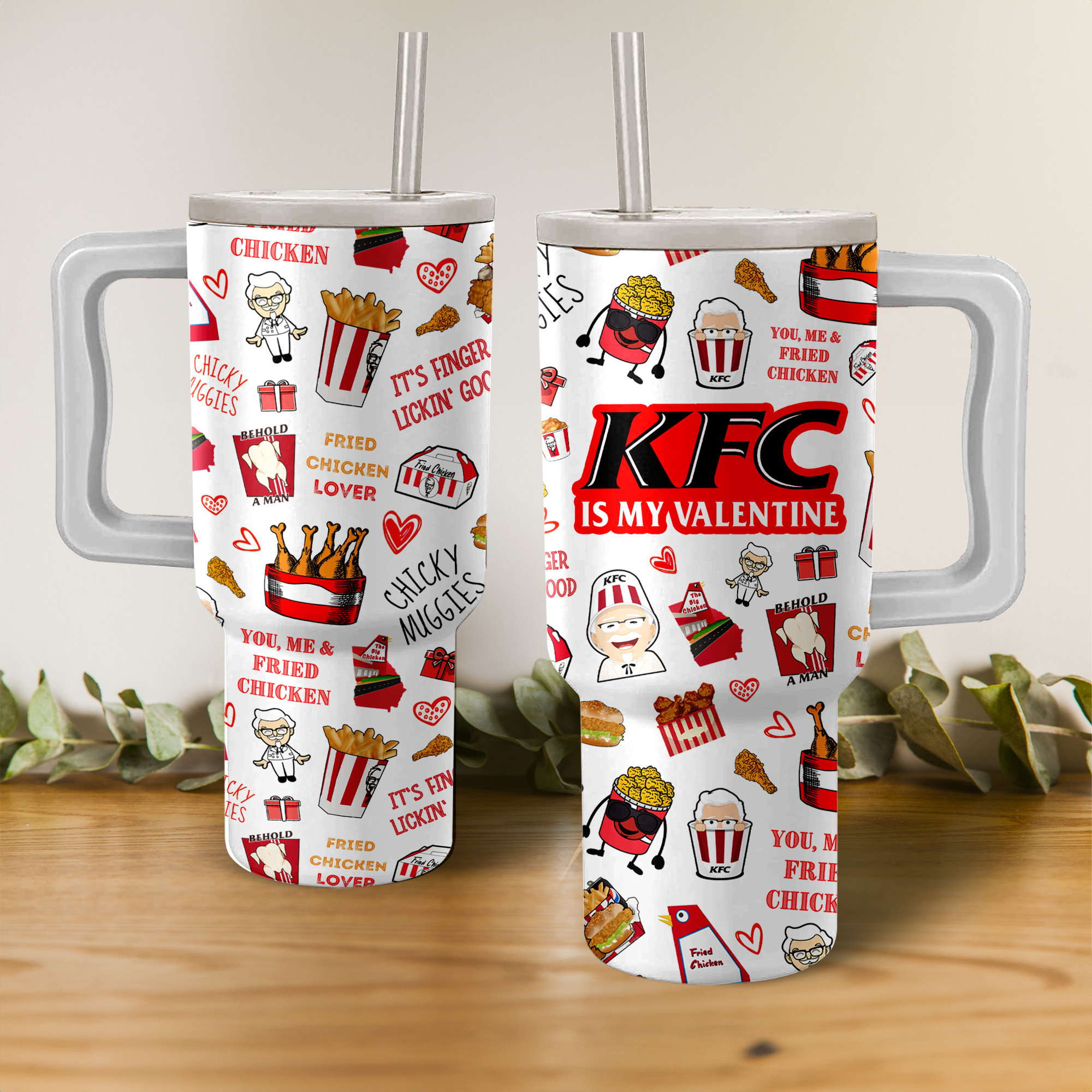 Valentine KFC Custom Stanley Quencher 40oz Stainless Steel Tumbler With Handle
