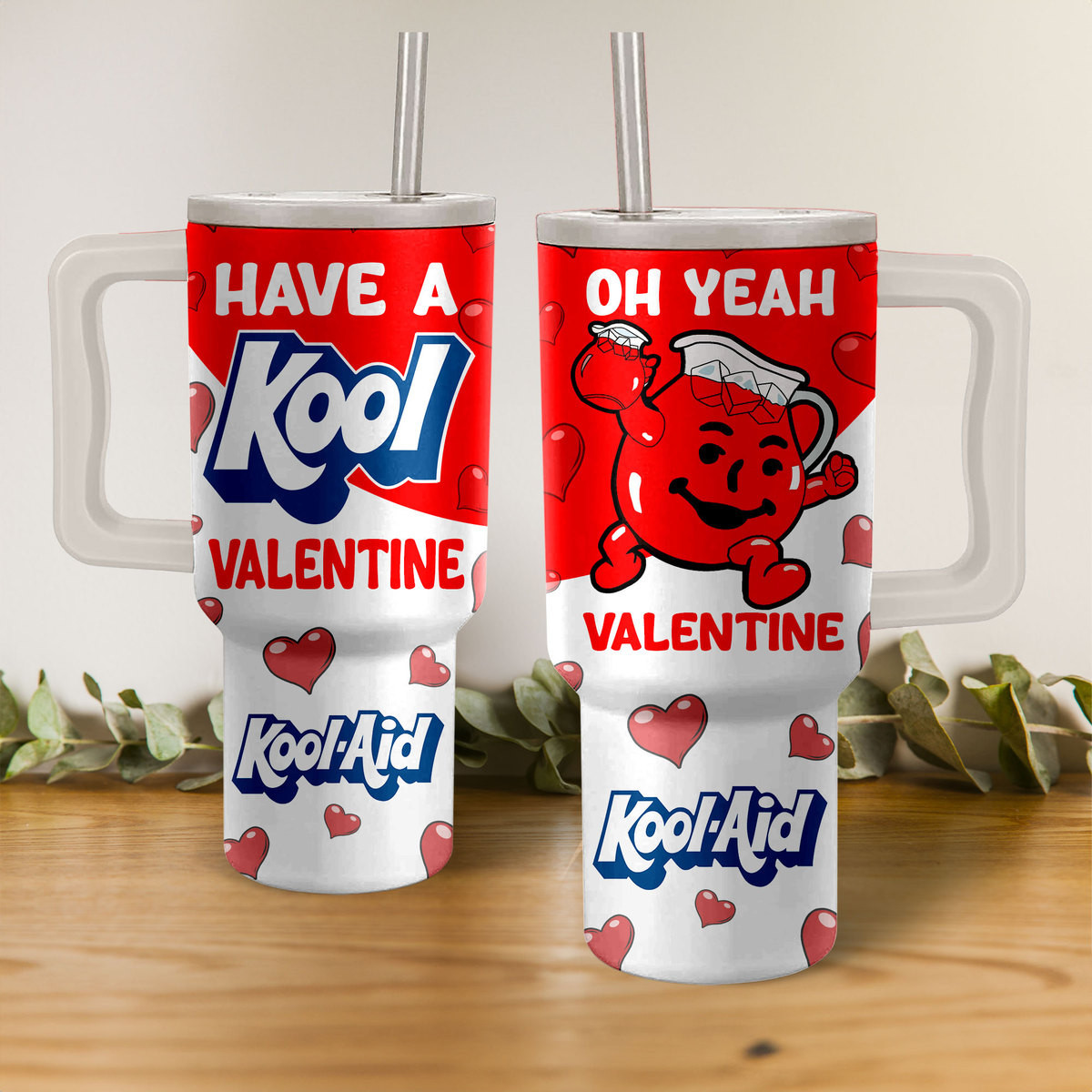 Valentine Kool-Aid Custom Stanley Quencher 40oz Stainless Steel Tumbler With Handle