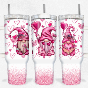 Valentine Pink Gnomes Glitter Custom Stanley Quencher 40oz Stainless Steel Tumbler With Handle
